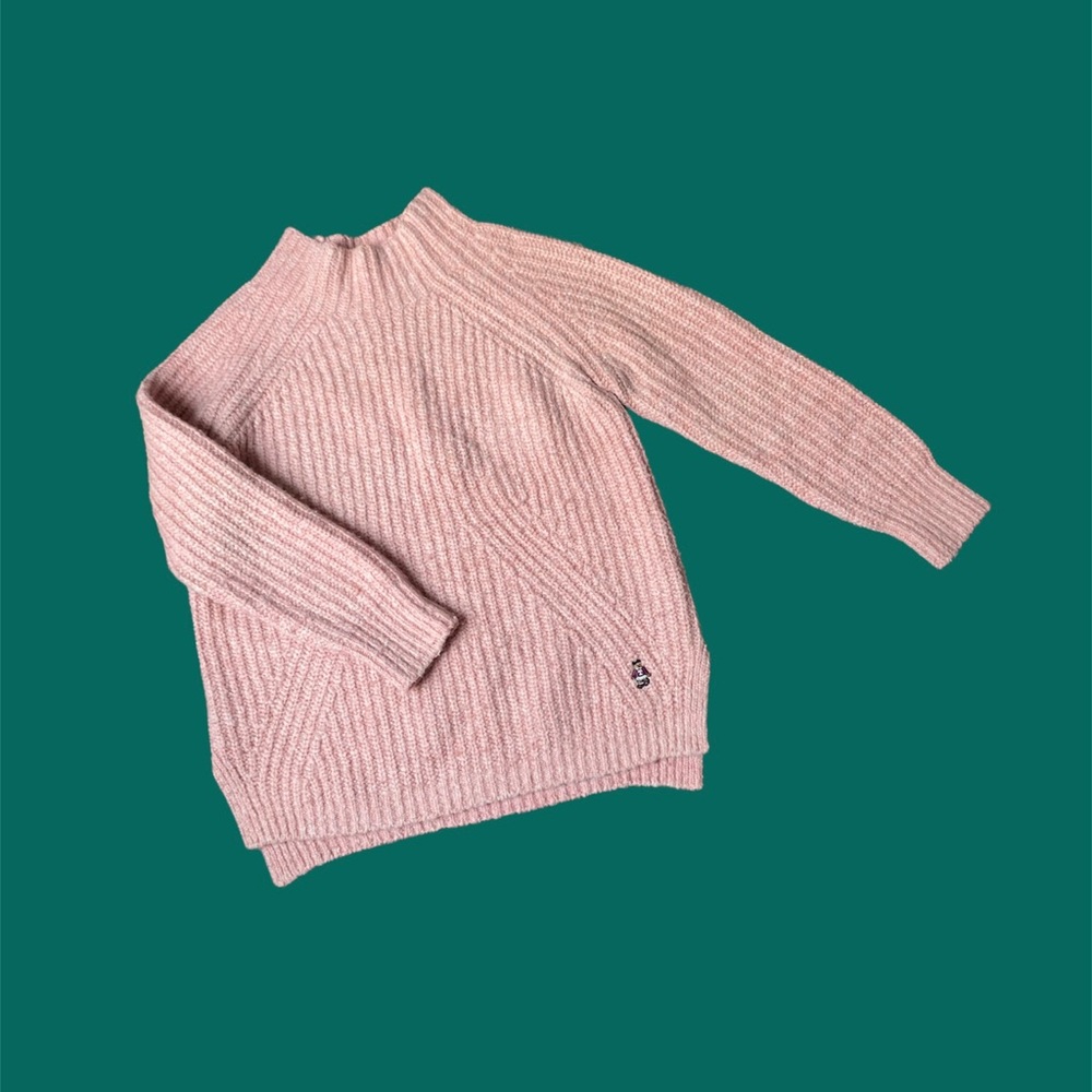 retro blush pink woven turtleneck sweater